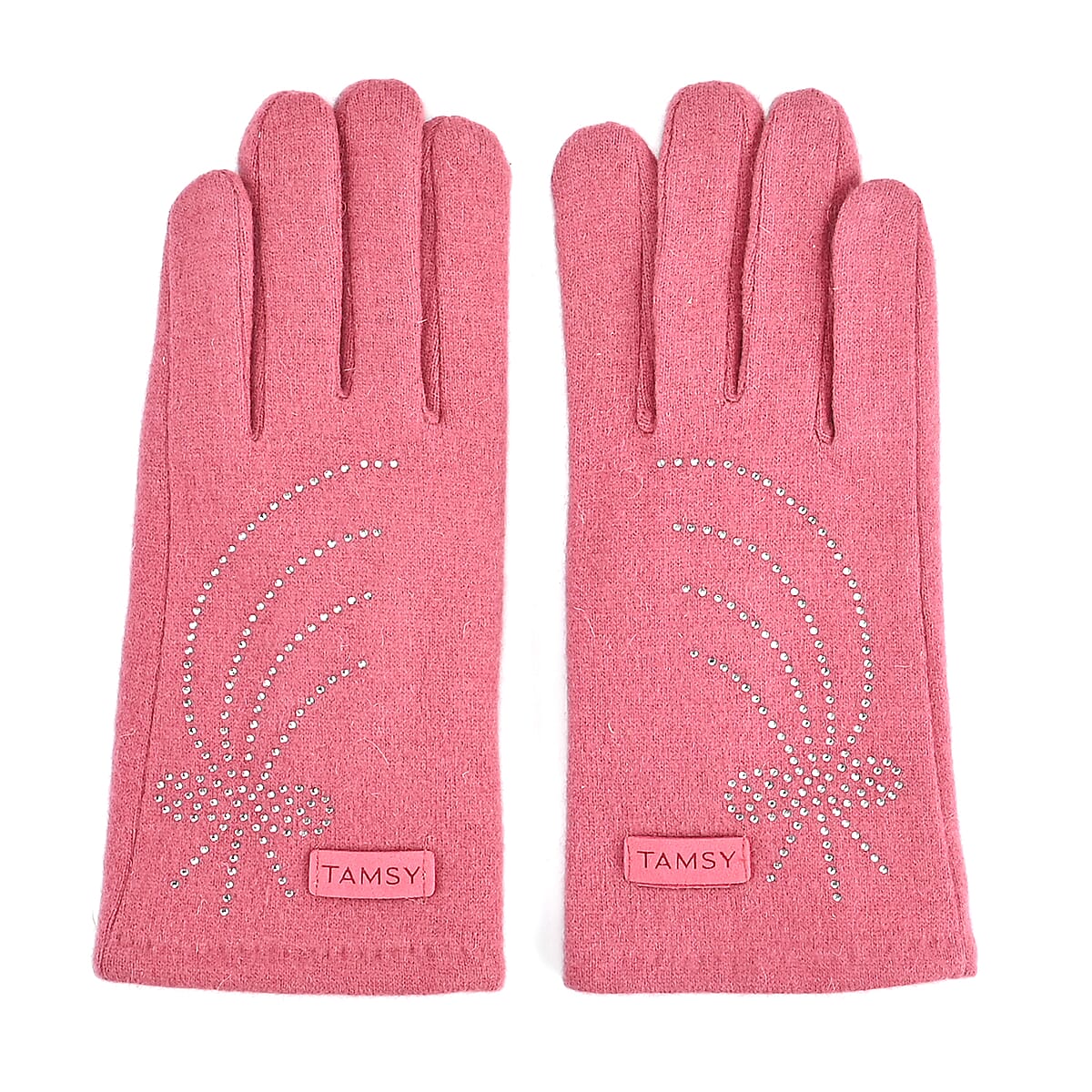Doorbuster Tamsy Pink Cashmere Wool Gloves with 2 Fingers Screen Touch image number 1