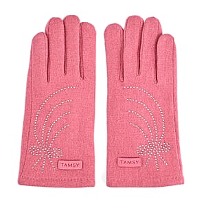 Doorbuster Tamsy Pink Cashmere Wool Gloves with 2 Fingers Screen Touch