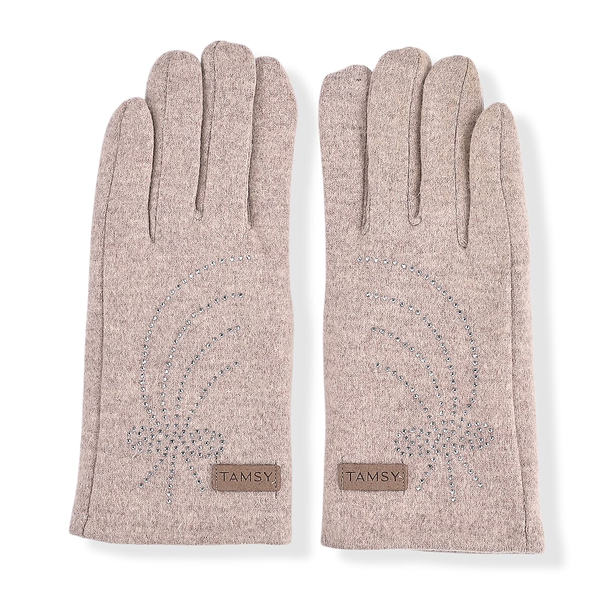 Doorbuster Tamsy Beige Cashmere Wool Gloves with 2 Fingers Screen Touch image number 1
