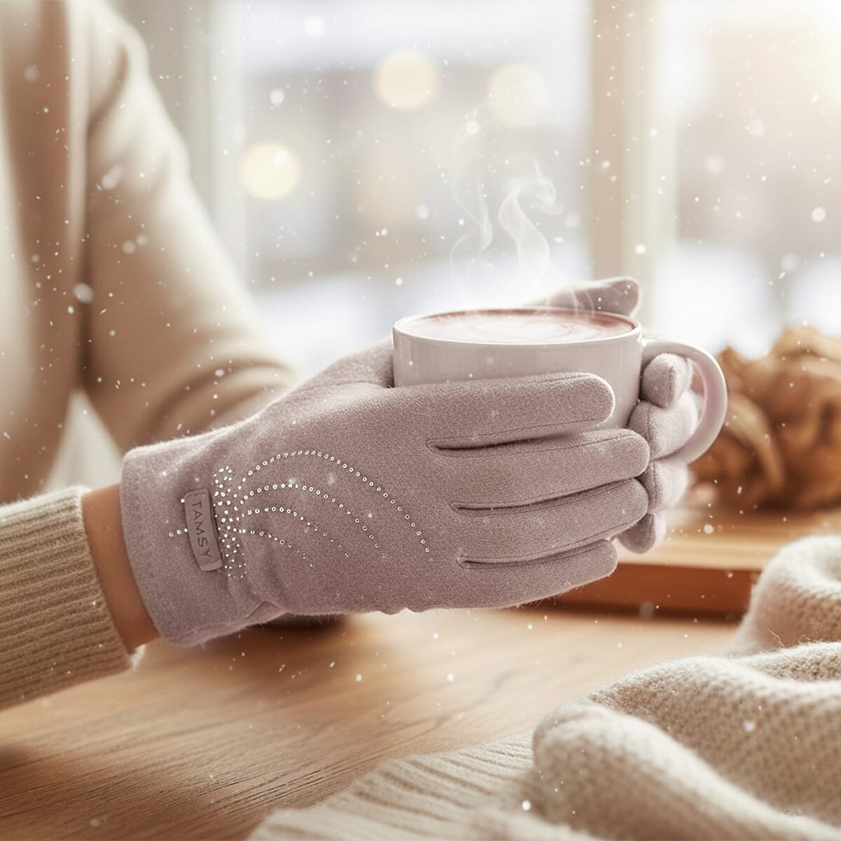 Doorbuster Tamsy Gray Cashmere Wool Gloves with 2 Fingers Screen Touch image number 0