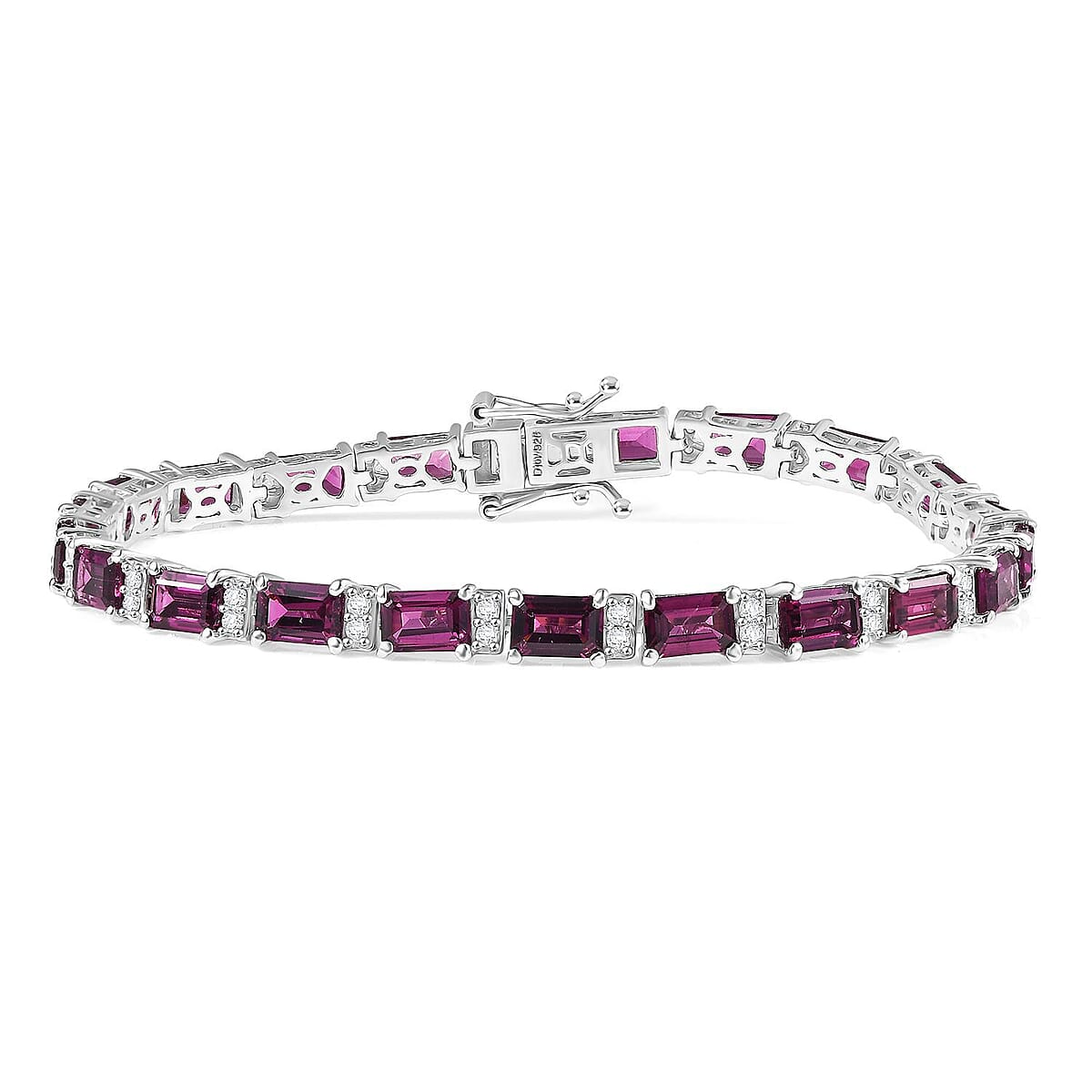 D'Joy AAA Radiant Ember Garnet, White Zircon Bracelet in Rhodium Over Sterling Silver (7.25 In) 16.90 ctw image number 0