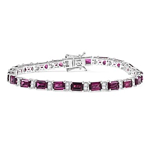 D'Joy AAA Radiant Ember Garnet and White Zircon 16.90 ctw Bracelet in Rhodium Over Sterling Silver (7.25 In)