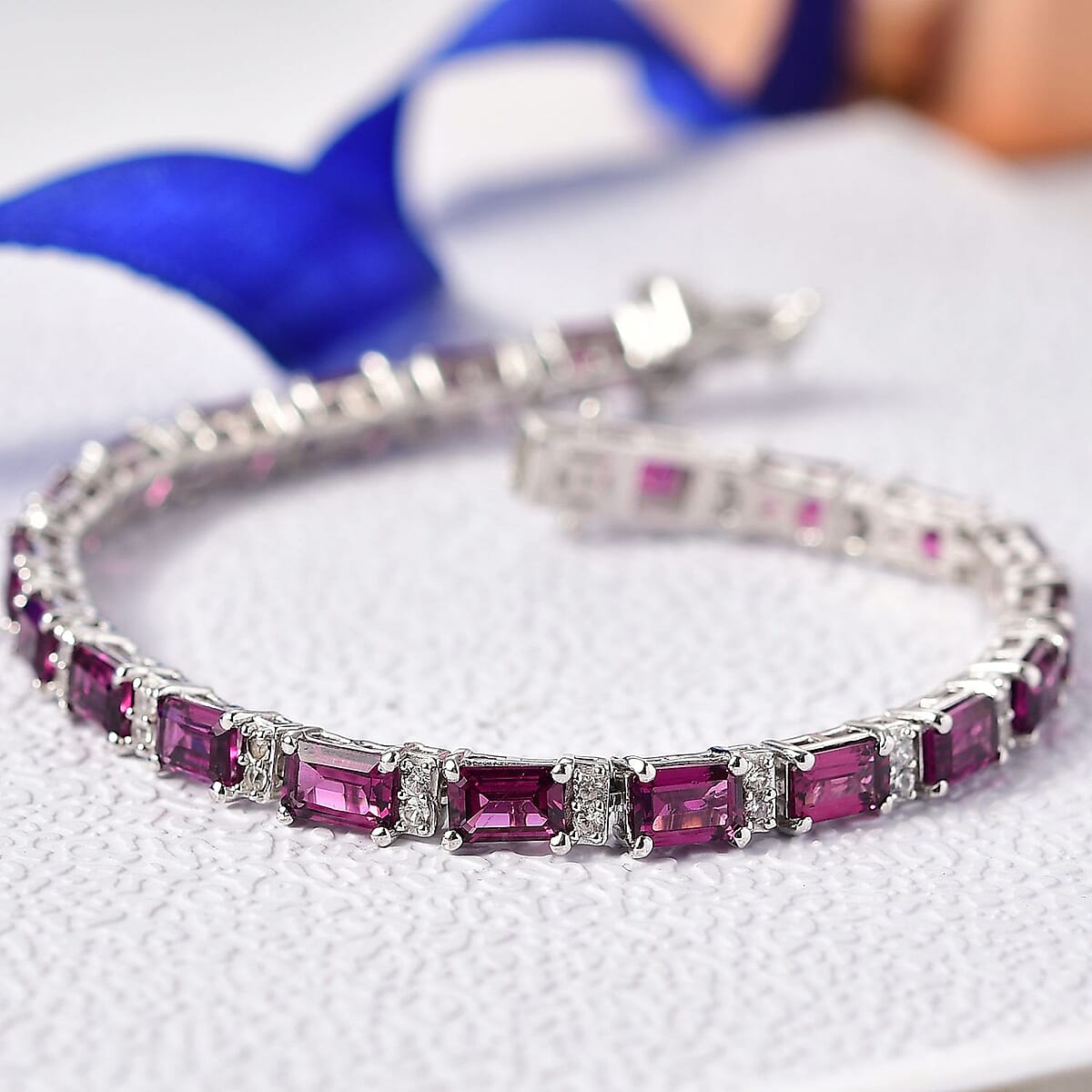 D'Joy AAA Radiant Ember Garnet, White Zircon Bracelet in Rhodium Over Sterling Silver (7.25 In) 16.90 ctw image number 1