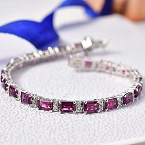 D'Joy AAA Radiant Ember Garnet and White Zircon 16.90 ctw Bracelet in Rhodium Over Sterling Silver (7.25 In)