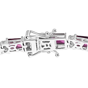 D'Joy AAA Radiant Ember Garnet and White Zircon 16.90 ctw Bracelet in Rhodium Over Sterling Silver (7.25 In)