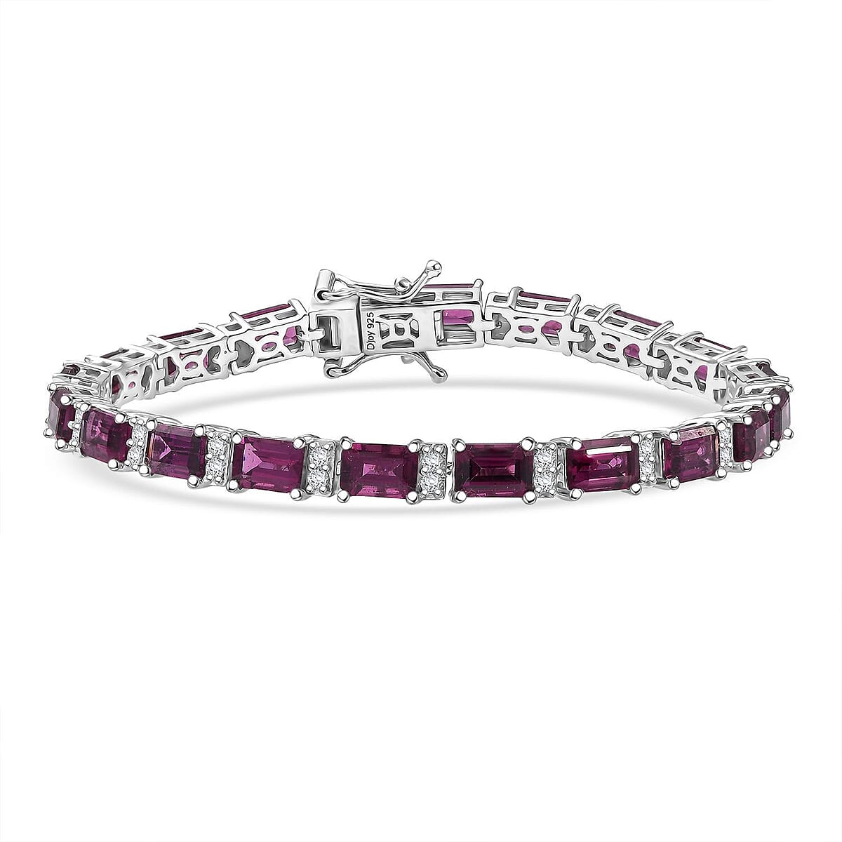 D'Joy AAA Radiant Ember Garnet and White Zircon 16.80 ctw Bracelet in Rhodium Over Sterling Silver (6.50 In) image number 0