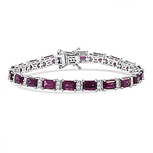 D'Joy AAA Radiant Ember Garnet and White Zircon 16.80 ctw Bracelet in Rhodium Over Sterling Silver (6.50 In)