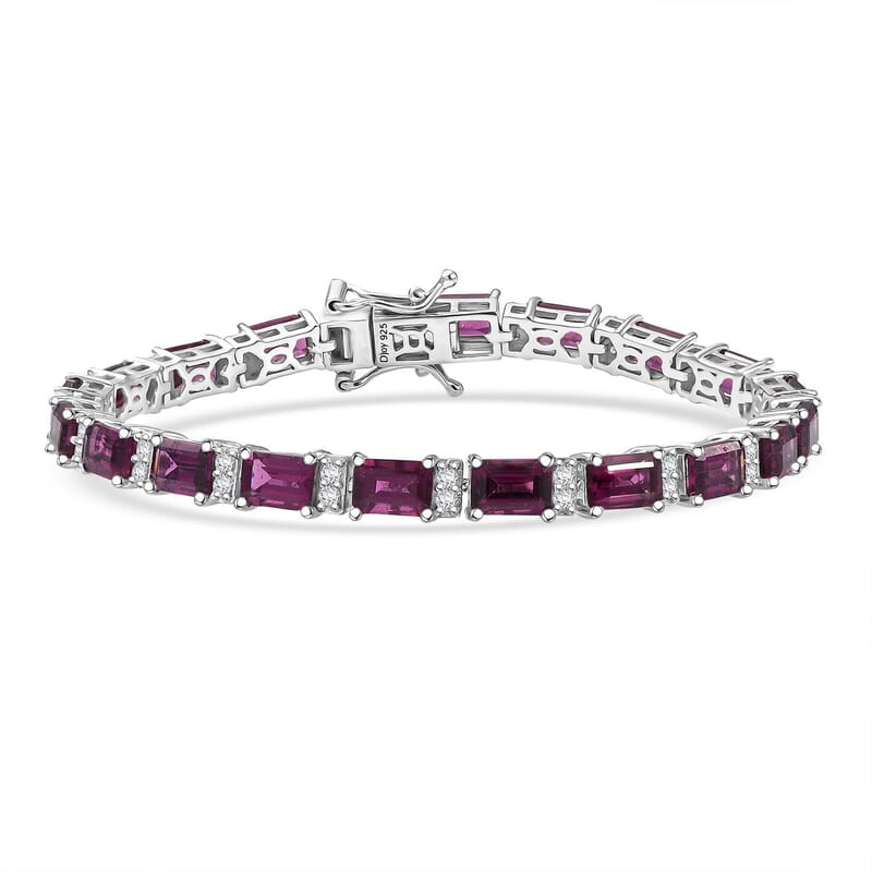 D'Joy AAA Radiant Ember Garnet and White Zircon 16.80 ctw Bracelet in Rhodium Over Sterling Silver (6.50 In)