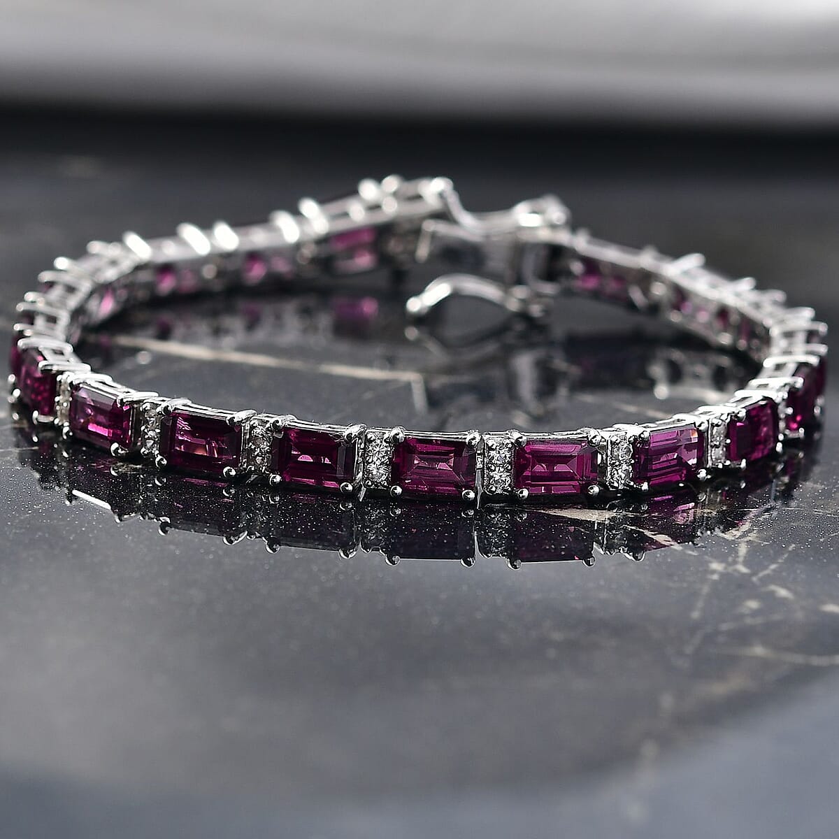 D'Joy AAA Radiant Ember Garnet and White Zircon 16.80 ctw Bracelet in Rhodium Over Sterling Silver (6.50 In) image number 1