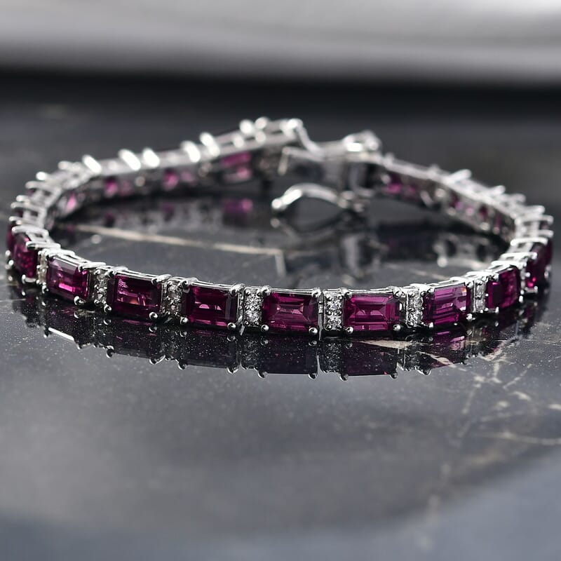 D'Joy AAA Radiant Ember Garnet and White Zircon 16.80 ctw Bracelet in Rhodium Over Sterling Silver (6.50 In)