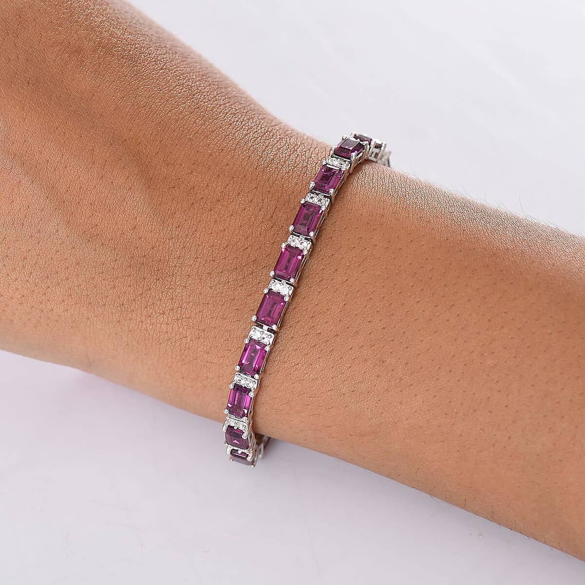 D'Joy AAA Radiant Ember Garnet and White Zircon 16.80 ctw Bracelet in Rhodium Over Sterling Silver (6.50 In) image number 2