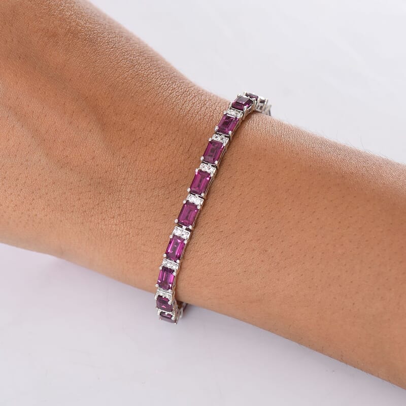D'Joy AAA Radiant Ember Garnet and White Zircon 16.80 ctw Bracelet in Rhodium Over Sterling Silver (6.50 In)