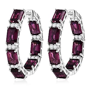 D'Joy Radiant Ember Garnet and White Zircon 10.40 ctw Hoop Earrings in Rhodium Over Sterling Silver