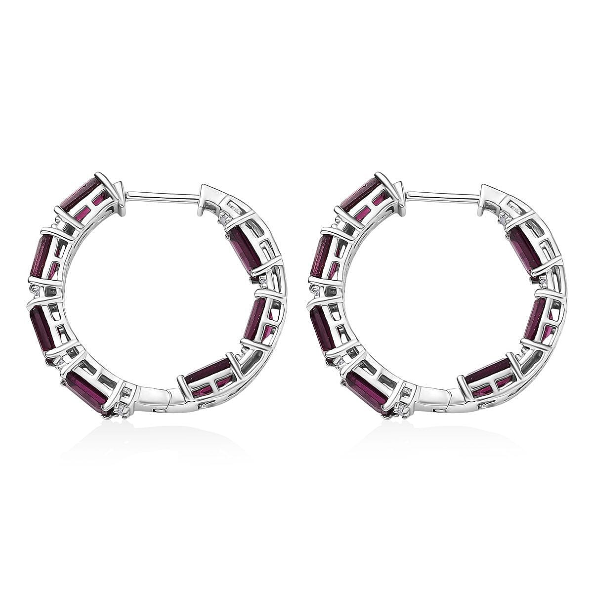 D'Joy Radiant Ember Garnet and White Zircon 10.40 ctw Hoop Earrings in Rhodium Over Sterling Silver