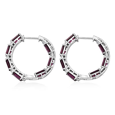 D'Joy Radiant Ember Garnet and White Zircon 10.40 ctw Hoop Earrings in Rhodium Over Sterling Silver