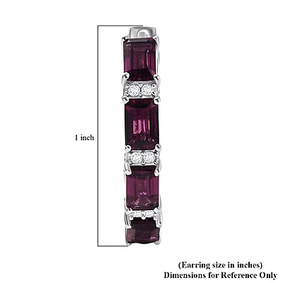D'Joy Radiant Ember Garnet and White Zircon 10.40 ctw Hoop Earrings in Rhodium Over Sterling Silver