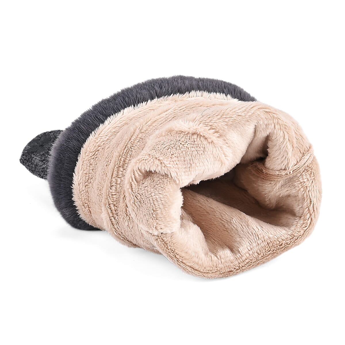 Doorbuster Tamsy Grey Cashmere Wool Gloves with 2 Fingers Screen Touch and Fur Cuff image number 4