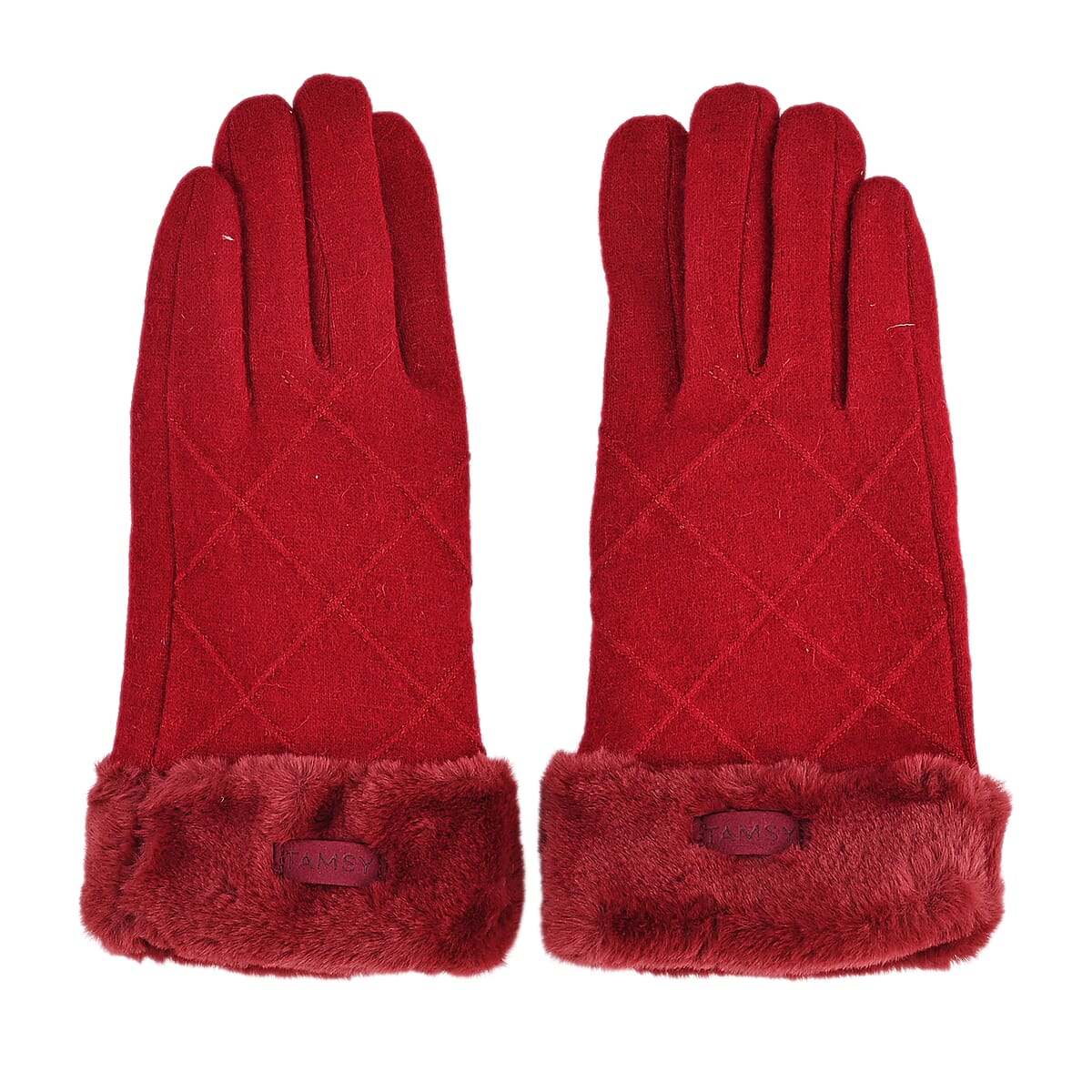 Doorbuster Tamsy Wine Cashmere Wool Gloves with 2 Fingers Screen Touch and Fur Cuff image number 2