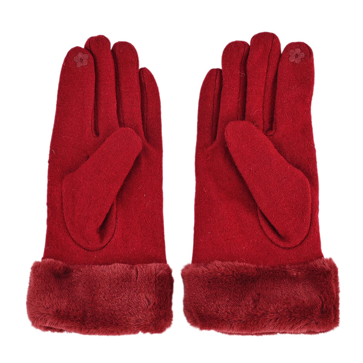 Doorbuster Tamsy Wine Cashmere Wool Gloves with 2 Fingers Screen Touch and Fur Cuff image number 3