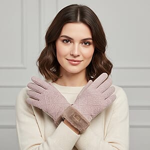 Doorbuster Tamsy Beige Cashmere Wool Gloves with 2 Fingers Screen Touch and Fur Cuff