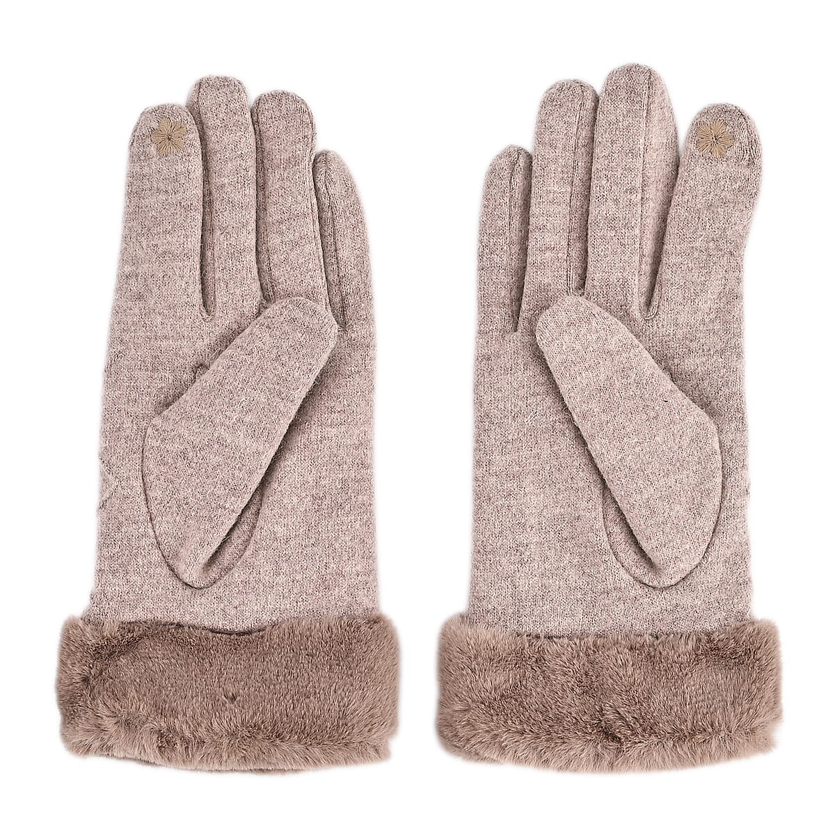 Doorbuster Tamsy Beige Cashmere Wool Gloves with 2 Fingers Screen Touch and Fur Cuff image number 3
