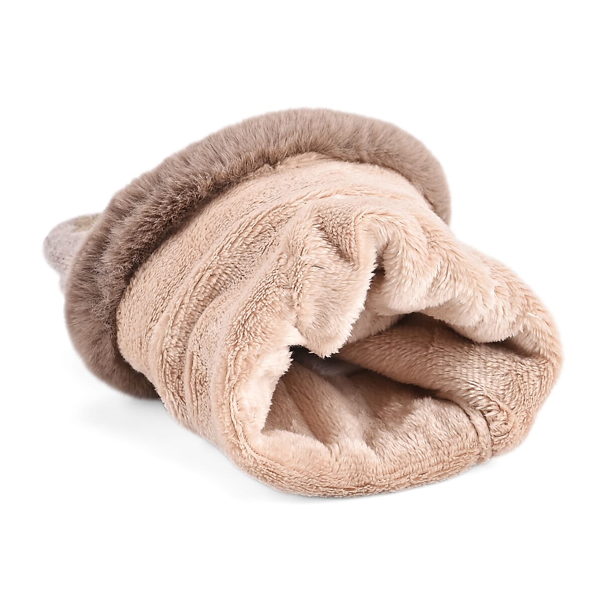 Doorbuster Tamsy Beige Cashmere Wool Gloves with 2 Fingers Screen Touch and Fur Cuff image number 4