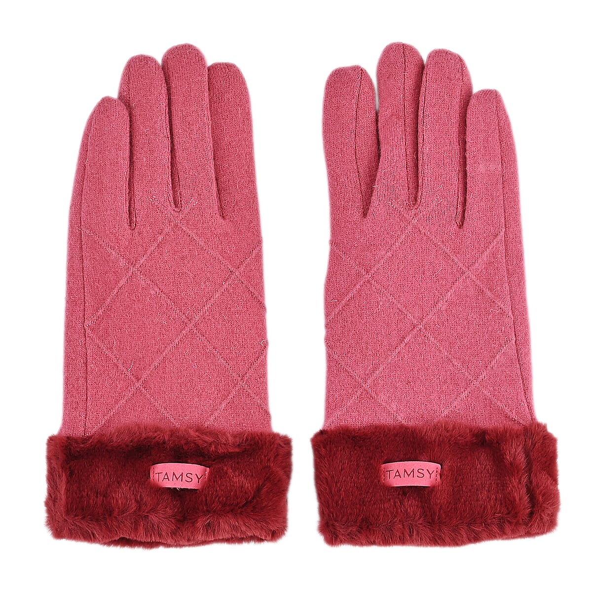 Doorbuster Tamsy Pink Cashmere Wool Gloves with 2 Fingers Screen Touch and Fur Cuff image number 2