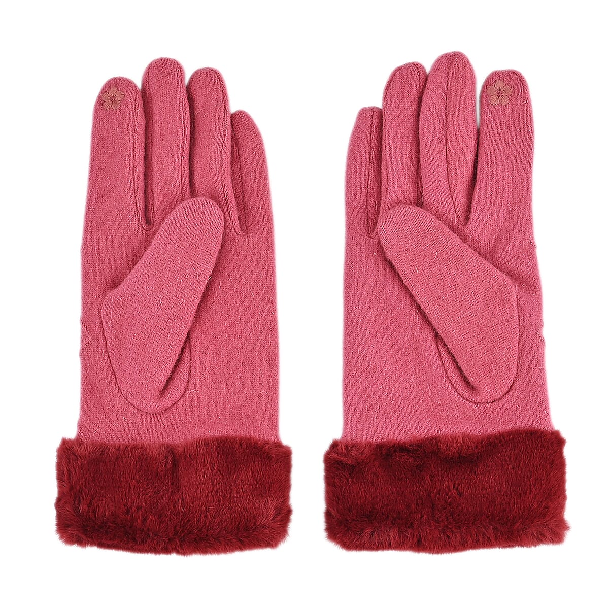 Doorbuster Tamsy Pink Cashmere Wool Gloves with 2 Fingers Screen Touch and Fur Cuff image number 3