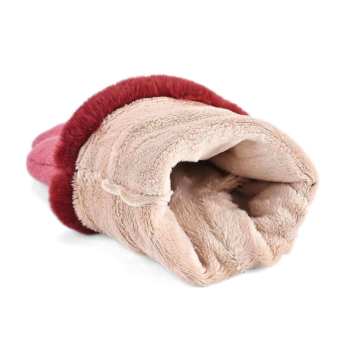 Doorbuster Tamsy Pink Cashmere Wool Gloves with 2 Fingers Screen Touch and Fur Cuff image number 4
