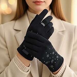 Tamsy Black Cashmere Wool Gloves with 2 Fingers Screen Touch