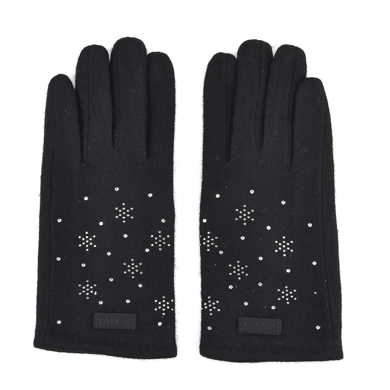  Tamsy Black Cashmere Wool Gloves with 2 Fingers Screen Touch