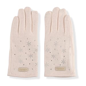 Doorbuster Tamsy White Cashmere Wool Gloves with 2 Fingers Screen Touch