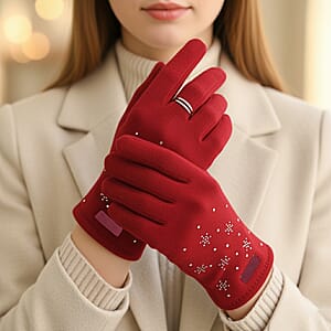 Doorbuster Tamsy Wine Cashmere Wool Gloves with 2 Fingers Screen Touch