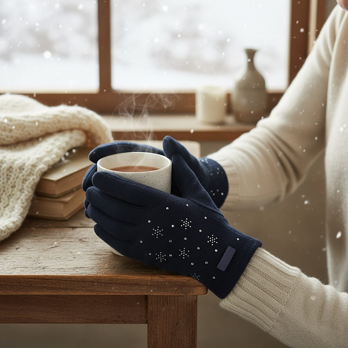 Doorbuster Tamsy Navy Cashmere Wool Gloves with 2 Fingers Screen Touch image number 0