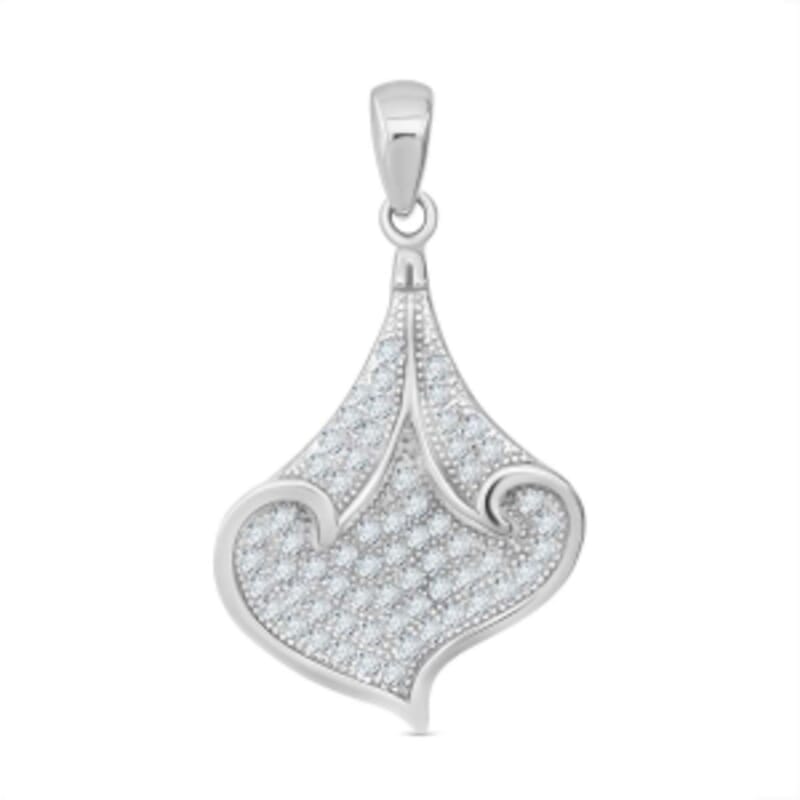 Simulated Diamond Pendant in Rhodium Over Sterling Silver