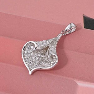 Simulated Diamond Pendant in Rhodium Over Sterling Silver