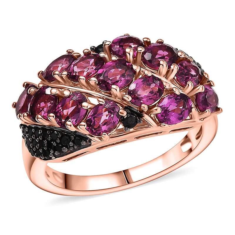 EverTrue Orissa Rhodolite Garnet and Thai Black Spinel 3.30 ctw Crimson Leaf Elegance Ring in 18K RG Plated (Size 10.0)