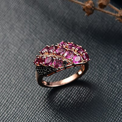 EverTrue Orissa Rhodolite Garnet and Thai Black Spinel 3.30 ctw Crimson Leaf Elegance Ring in 18K RG Plated (Size 10.0)