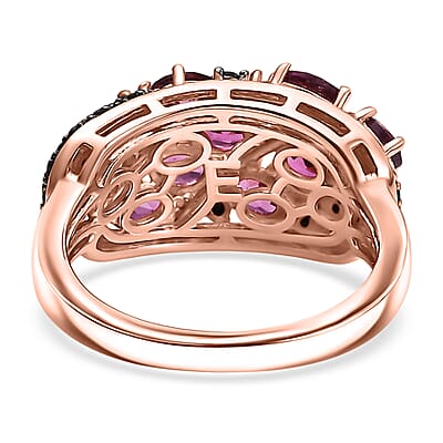 EverTrue Orissa Rhodolite Garnet and Thai Black Spinel 3.30 ctw Crimson Leaf Elegance Ring in 18K RG Plated (Size 10.0)
