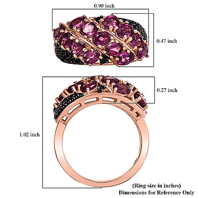 EverTrue Orissa Rhodolite Garnet and Thai Black Spinel 3.30 ctw Crimson Leaf Elegance Ring in 18K RG Plated (Size 10.0)