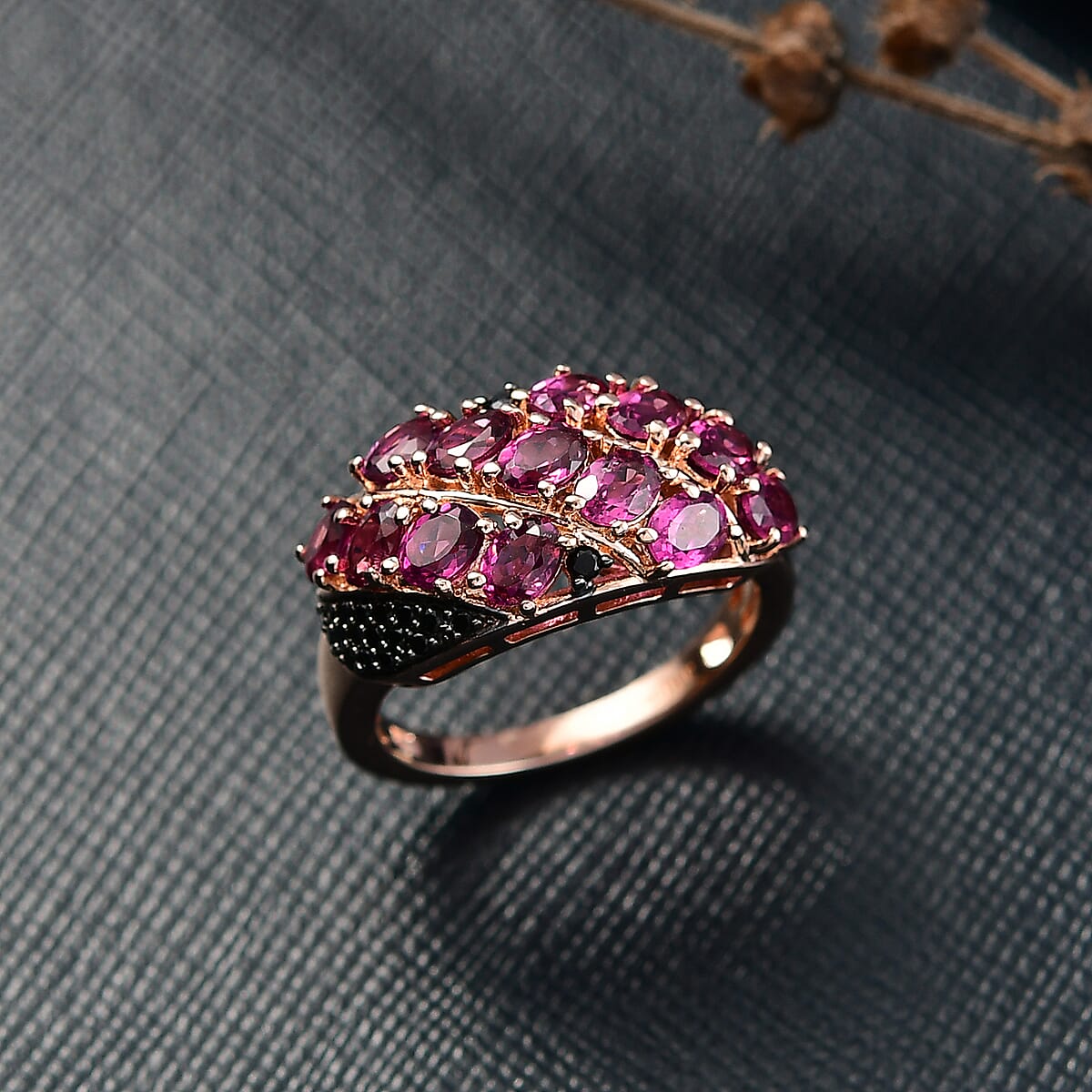 EverTrue Orissa Rhodolite Garnet and Thai Black Spinel 3.30 ctw Ring in 18K RG Plated (Size 7.0) image number 1