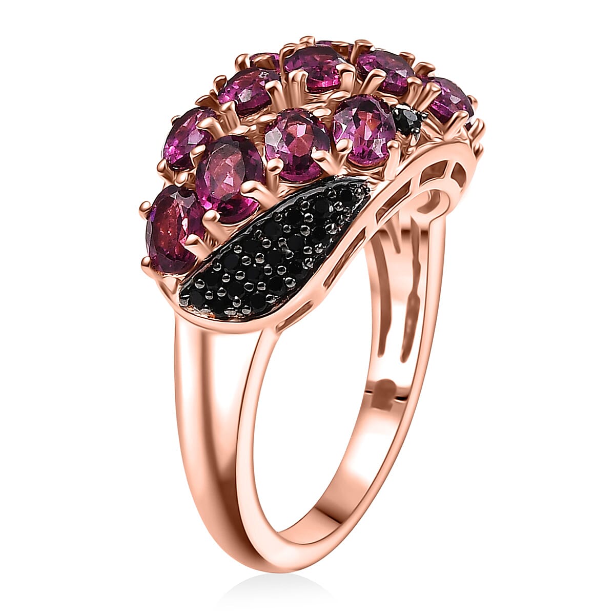 EverTrue Orissa Rhodolite Garnet and Thai Black Spinel 3.30 ctw Ring in 18K RG Plated (Size 7.0) image number 3