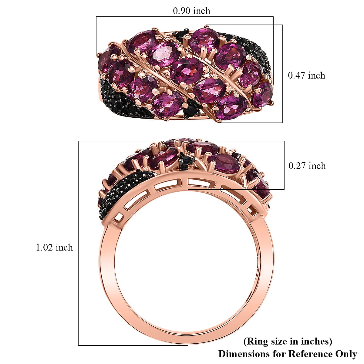 EverTrue Orissa Rhodolite Garnet and Thai Black Spinel 3.30 ctw Ring in 18K RG Plated (Size 7.0) image number 5