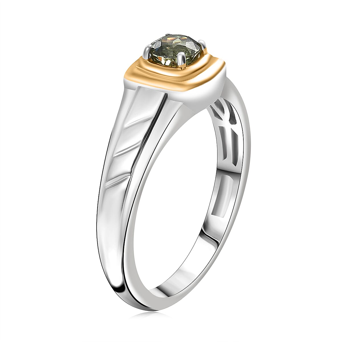 D'Joy Premium Ambanja Demantoid Garnet 0.60 ctw Mens Ring in 18K Vermeil YG and Rhodium Over Sterling Silver (Size  10.0) image number 3