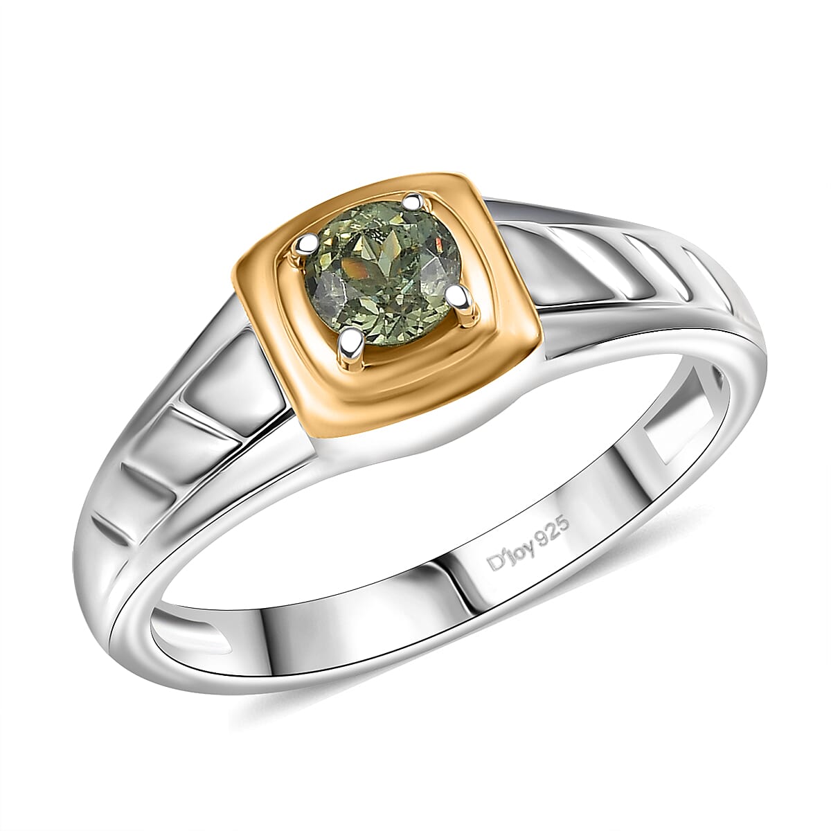 D'Joy Premium Ambanja Demantoid Garnet 0.60 ctw Mens Ring in 18K Vermeil YG and Rhodium Over Sterling Silver (Size 14.0) image number 0