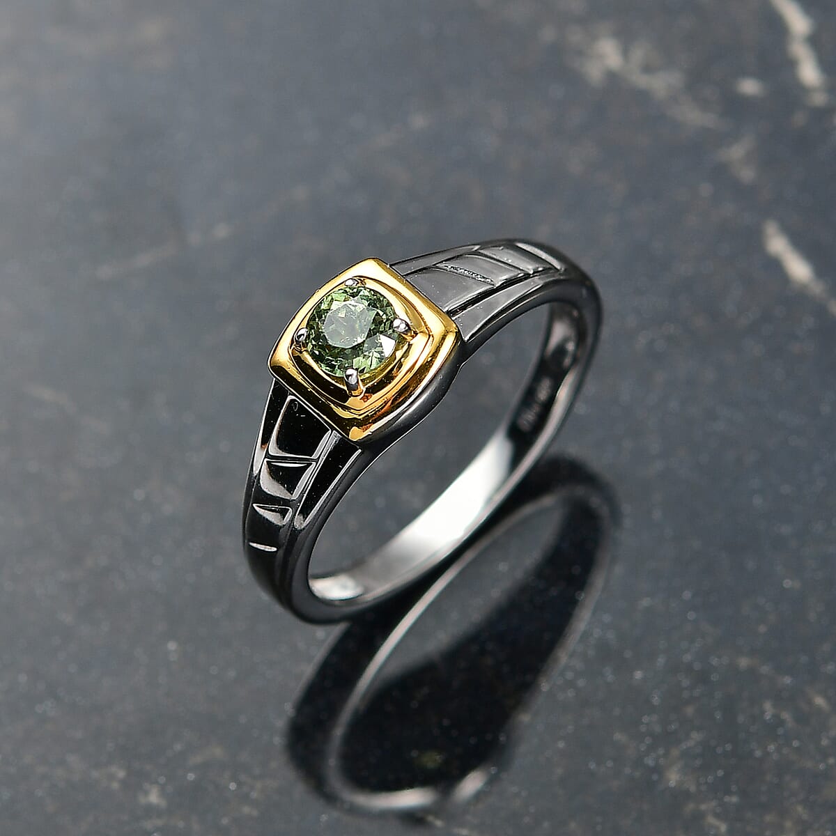 D'Joy Premium Ambanja Demantoid Garnet 0.60 ctw Mens Ring in 18K Vermeil YG and Rhodium Over Sterling Silver (Size 14.0) image number 1
