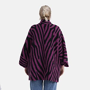 TAMSY Magenta Zebra Double Knit Jacquard Cardigan with Shawl Collar - One Size Fits Most
