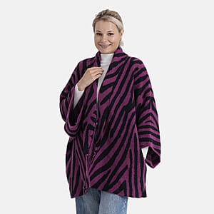 TAMSY Magenta Zebra Double Knit Jacquard Cardigan with Shawl Collar - One Size Fits Most