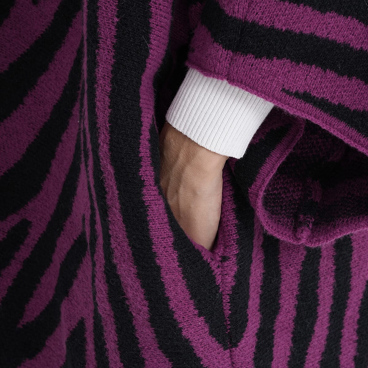 TAMSY Magenta Zebra Double Knit Jacquard Cardigan with Shawl Collar - One Size Fits Most image number 5
