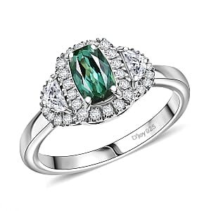 D'Joy Premium Santa Rosa Tourmaline and Moissanite 1.24 ctw Ring in Rhodium Over Sterling Silver (Size 6.0)